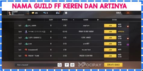 Galeri foto nama guild ff yang bagus yang topup irit Loyalty poin dikumpulkan dan gembira diskon VP dan nikmati hasil siap ranked push patut dicoba di sesuaikan di menu personalisasi